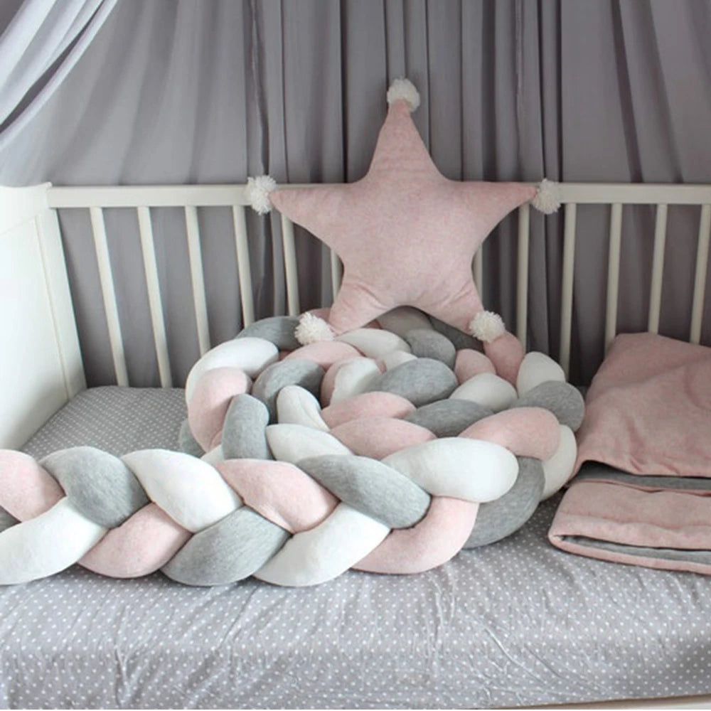 1M/2M/3M/4M Braid Baby Bed Bumper Infant Cradle Cot Protector Plush Pillow Cushion Crib Anti-collision Room Decor Bumper